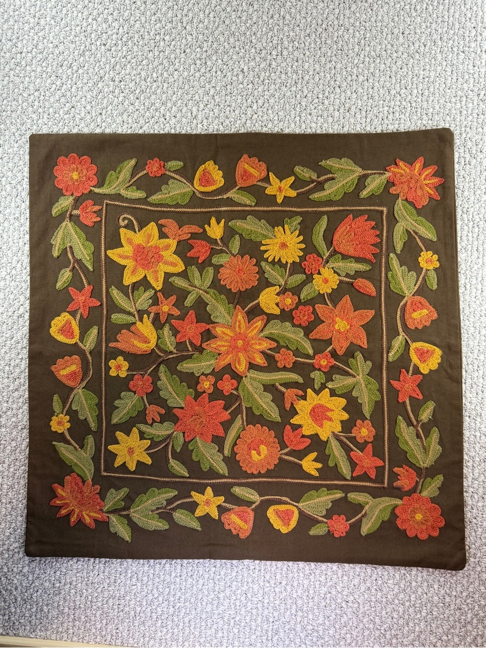 Vintage NWOT Pottery Barn Suzani Floral Crewel Embroidered Pillow Cover 24x24